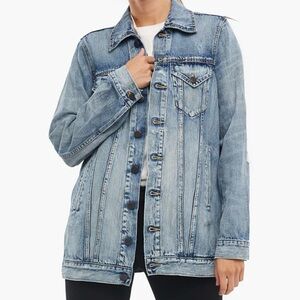 ABLE Long Merly Distressed Women's Denim Jacket Size XL
